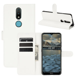 Nokia 2.4 hoesje, MobyDefend Kunstleren Wallet Book Case, Wit