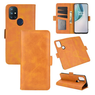 OnePlus Nord N10 hoesje, MobyDefend Luxe Wallet Book Case (Sluiting Zijkant), Lichtbruin
