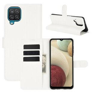 Samsung Galaxy A12 / M12 hoesje, MobyDefend Kunstleren Wallet Book Case, Wit