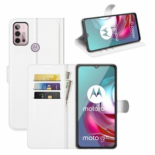 Motorola Moto G30 / G20 / G10 hoesje, MobyDefend Kunstleren Wallet Book Case, Wit