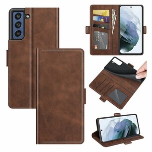 Samsung Galaxy S21 FE hoesje, MobyDefend Luxe Wallet Book Case (Sluiting Zijkant), Bruin