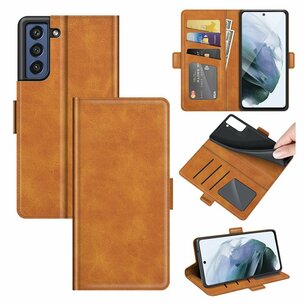 Samsung Galaxy S21 FE hoesje, MobyDefend Luxe Wallet Book Case (Sluiting Zijkant), Lichtbruin