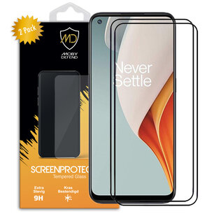 2-Pack OnePlus Nord N100 screenprotectors, MobyDefend gehard glas screensavers, Zwarte randen