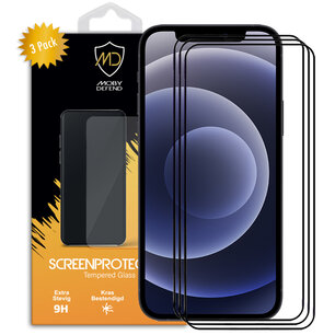 3-Pack iPhone 12 Mini Screenprotectors, MobyDefend gehard glas screensavers, Zwarte randen