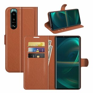 Sony Xperia 5 III hoesje, MobyDefend Kunstleren Wallet Book Case, Bruin