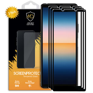 3-Pack Sony Xperia 10 III Screenprotectors, MobyDefend gehard glas screensavers, Zwarte randen