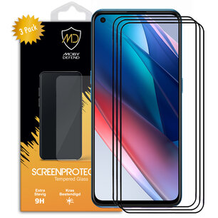 3-Pack Oppo Find X3 Lite Screenprotectors, MobyDefend Gehard Glas Screensavers, Zwarte Randen