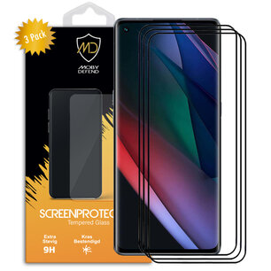 3-Pack Oppo Find X3 Neo Screenprotectors, MobyDefend Gehard Glas Screensavers, Zwarte Randen