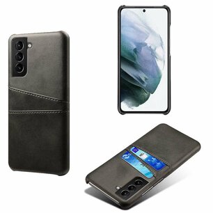 Samsung Galaxy S21 FE Hoesje, MobyDefend Lederen Backcover Met Vakjes Voor Pasjes, Zwart