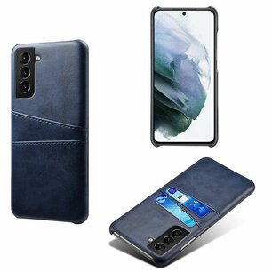 Samsung Galaxy S21 FE Hoesje, MobyDefend Lederen Backcover Met Vakjes Voor Pasjes, Blauw