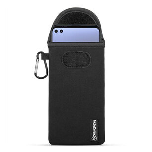 Hoesje voor Motorola Moto G100, MobyDefend Neopreen Pouch Met Karabijnhaak, Insteekhoesje, Riemlus Hoesje, Zwart