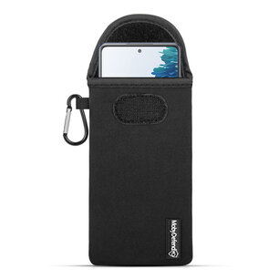 Hoesje voor Samsung Galaxy S20 FE, MobyDefend Neopreen Pouch Met Karabijnhaak, Insteekhoesje, Riemlus Hoesje, Zwart