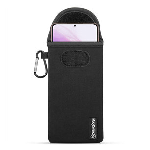 Hoesje voor Samsung Galaxy S21 Plus (S21+) - MobyDefend Neopreen Pouch Met Karabijnhaak - Insteekhoesje - Riemlus Hoesje - Zwart