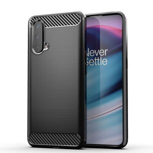 OnePlus Nord CE Hoesje, MobyDefend TPU Gelcase, Geborsteld Metaal + Carbonlook, Zwart