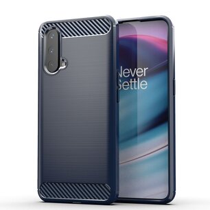 OnePlus Nord CE Hoesje, MobyDefend TPU Gelcase, Geborsteld Metaal + Carbonlook, Navy Blauw