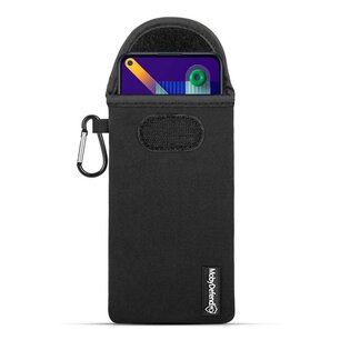 Hoesje voor Samsung Galaxy M11 / A11, MobyDefend Neopreen Pouch Met Karabijnhaak, Insteekhoesje, Riemlus Hoesje, Zwart