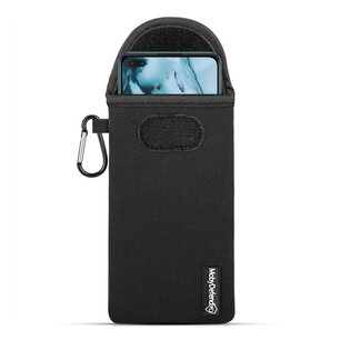 Hoesje voor OnePlus Nord, MobyDefend Neopreen Pouch Met Karabijnhaak, Insteekhoesje, Riemlus Hoesje, Zwart