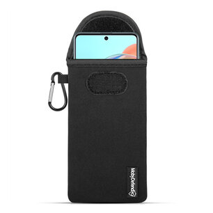 Hoesje voor Samsung Galaxy A71, MobyDefend Neopreen Pouch Met Karabijnhaak, Insteekhoesje, Riemlus Hoesje, Zwart