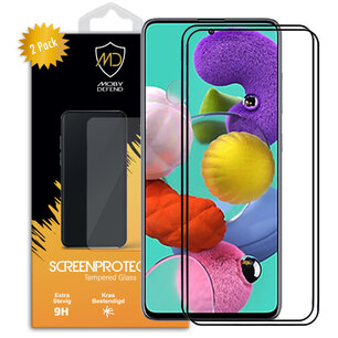 2-Pack Samsung Galaxy A51 Screenprotectors, MobyDefend Gehard Glas Screensavers, Zwarte Randen