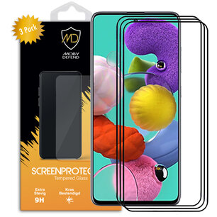3-Pack Samsung Galaxy A51 Screenprotectors, MobyDefend Gehard Glas Screensavers, Zwarte Randen