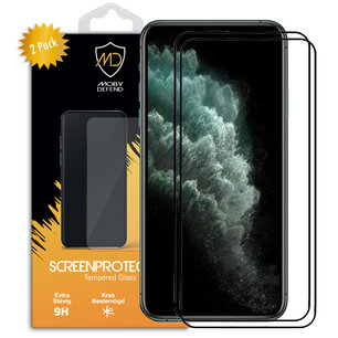 2-Pack Apple iPhone 11 Pro / iPhone XS / iPhone X Screenprotectors, MobyDefend Gehard Glas Screensavers, Zwarte Randen