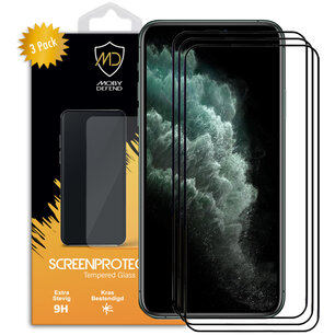 3-Pack Apple iPhone 11 Pro / iPhone XS / iPhone X Screenprotectors, MobyDefend Gehard Glas Screensavers, Zwarte Randen