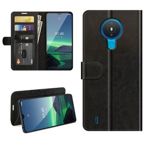 Nokia 1.4 Hoesje, MobyDefend Wallet Book Case (Sluiting Achterkant), Zwart