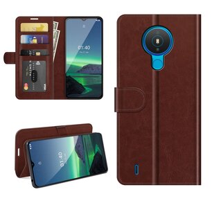 Nokia 1.4 Hoesje, MobyDefend Wallet Book Case (Sluiting Achterkant), Bruin