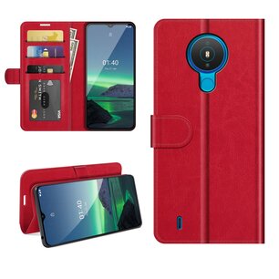Nokia 1.4 Hoesje, MobyDefend Wallet Book Case (Sluiting Achterkant), Rood