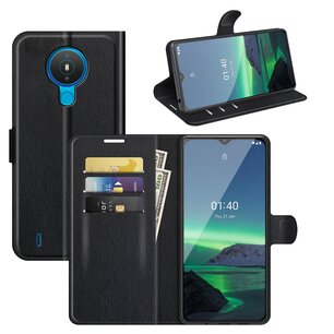 Nokia 1.4 Hoesje, MobyDefend Kunstleren Wallet Book Case, Zwart