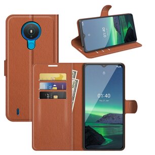 Nokia 1.4 Hoesje, MobyDefend Kunstleren Wallet Book Case, Bruin