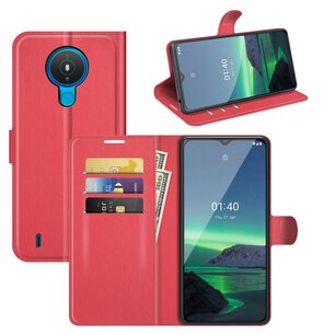 Nokia 1.4 Hoesje, MobyDefend Kunstleren Wallet Book Case, Rood