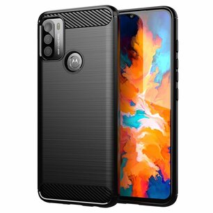 Motorola Moto G50 Hoesje, MobyDefend TPU Gelcase, Geborsteld Metaal + Carbonlook, Zwart