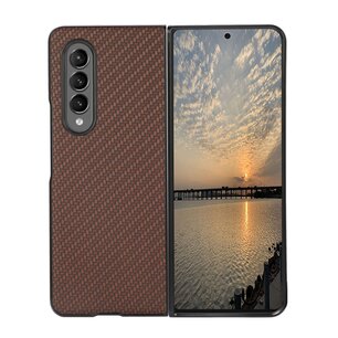 Samsung Galaxy Z Fold 3 hoesje, MobyDefend Carbonlook Backcover, Bruin