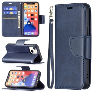 iPhone 13 Mini Hoesje, MobyDefend Wallet Book Case Met Koord, Blauw