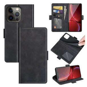 iPhone 13 Pro Hoesje, MobyDefend Luxe Wallet Book Case (Sluiting Zijkant), Zwart