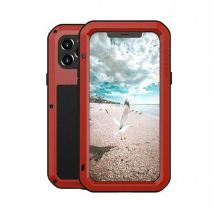 iPhone 13 Pro Hoes, Love Mei, Metalen Extreme Protection Case, Rood