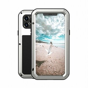 iPhone 13 Pro Max Hoes, Love Mei, Metalen Extreme Protection Case, Zilvergrijs
