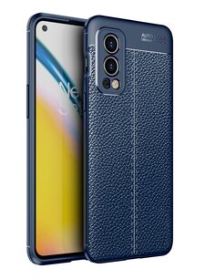 OnePlus Nord 2 Hoesje, MobyDefend TPU Gelcase, Lederlook, Navy Blauw