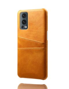 OnePlus Nord 2 Hoesje, MobyDefend Lederen Backcover Met Vakjes Voor Pasjes, Cognacbruin