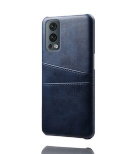 OnePlus Nord 2 Hoesje, MobyDefend Lederen Backcover Met Vakjes Voor Pasjes, Blauw
