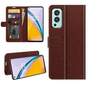 OnePlus Nord 2 Hoesje, MobyDefend Wallet Book Case (Sluiting Achterkant), Bruin