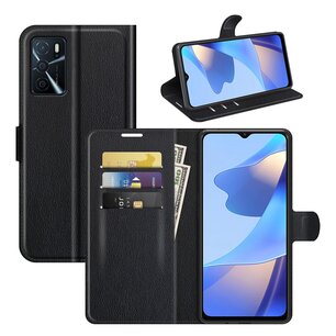 Oppo A16 / A16s / A54s Hoesje, MobyDefend Kunstleren Wallet Book Case, Zwart