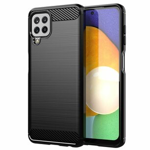 Samsung Galaxy M22 / Galaxy A22 4G Hoesje, MobyDefend TPU Gelcase, Geborsteld Metaal + Carbonlook, Zwart