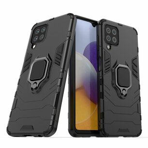 Samsung Galaxy M22 / Galaxy A22 4G hoesje, MobyDefend Dubbelgelaagde Pantsercase Met Standaard, Zwart