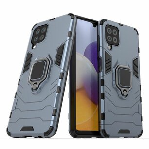 Samsung Galaxy M22 / Galaxy A22 4G hoesje, MobyDefend Dubbelgelaagde Pantsercase Met Standaard, Navy Blauw