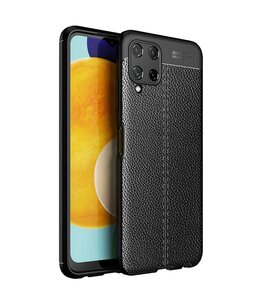 Samsung Galaxy M22 / Galaxy A22 4G Hoesje, MobyDefend TPU Gelcase, Lederlook, Zwart