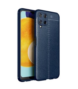 Samsung Galaxy M22 / Galaxy A22 4G Hoesje, MobyDefend TPU Gelcase, Lederlook, Navy Blauw