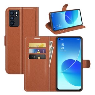 Oppo Reno6 Hoesje, MobyDefend Kunstleren Wallet Book Case, Bruin