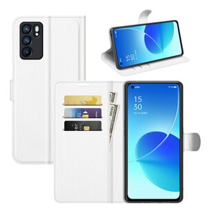 Oppo Reno6 Hoesje, MobyDefend Kunstleren Wallet Book Case, Wit